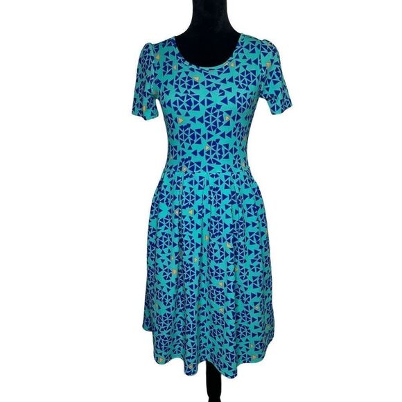 LuLaRoe Blue and Green Geometric Dress NWT - Picture 1 of 14